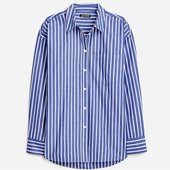 J. Crew Women's Étienne Blue and White Striped Button Down Oversized Shirt - Picture 3 of 7